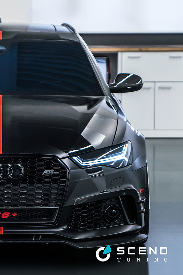 Audi RS6 Tuning Folierung von SCEND Tuning mit ABT Frontschürzenaufsatz und Level Control, Teil-und Vollfolierung in Schwarz